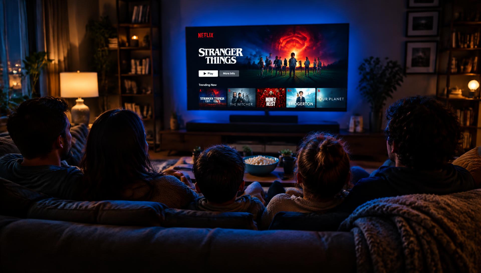 Família assistindo Smart TV na sala